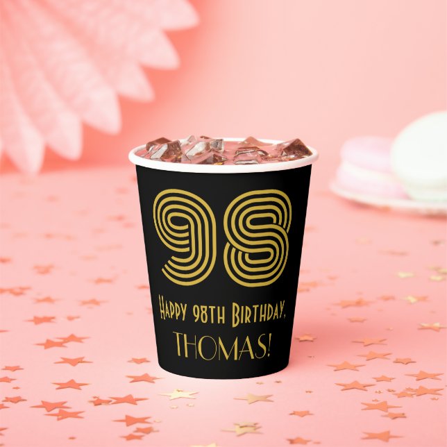 Vasos De Papel 98th Birthday: Art Deco Inspired Look “98” & Name (in situ)