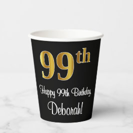 Vasos De Papel 99º cumpleaños - Elegante lujoso Faux Gold Look #