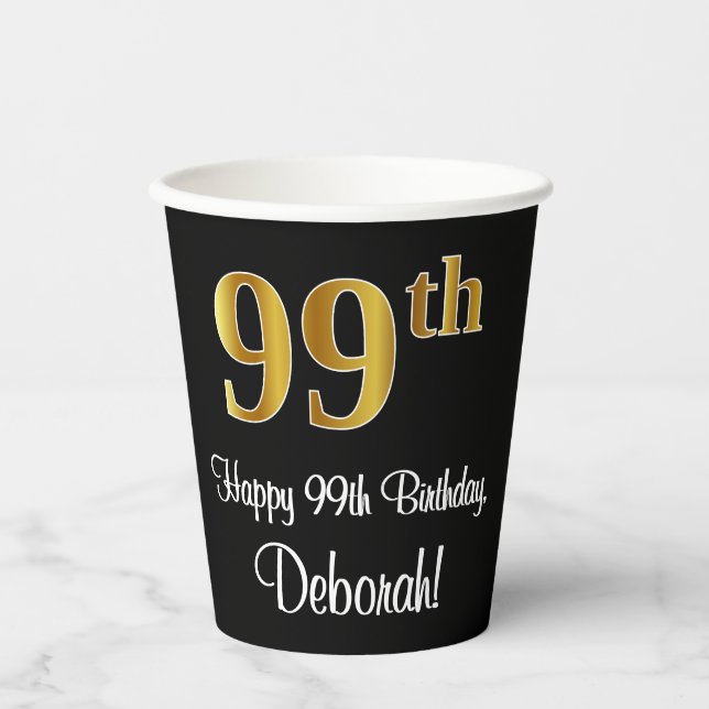 Vasos De Papel 99º cumpleaños - Elegante lujoso Faux Gold Look # (Anverso)