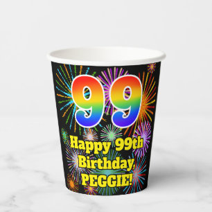 Vasos De Papel 99º cumpleaños: Patrón de fuegos artificiales d