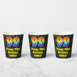 Vasos De Papel 99º cumpleaños: Patrón de notas de música divertid