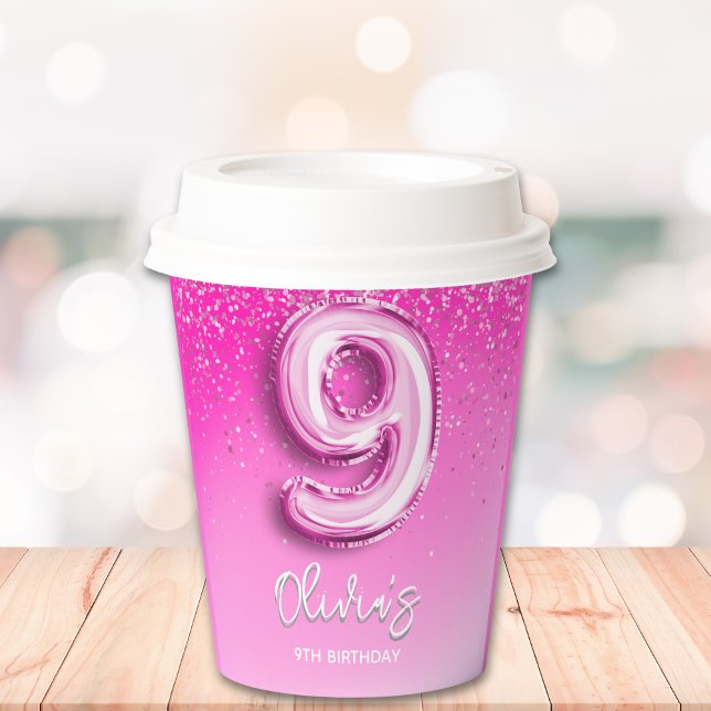 Vasos De Papel 9th Birthday Gir - with Pink Number Balloon (Subido por el creador)