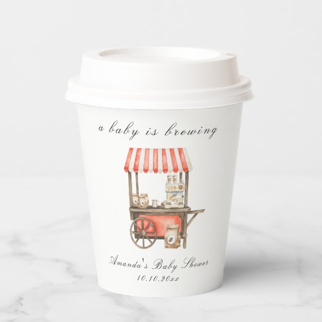 Vasos De Papel A Baby Is Brewing Coffee Cart Baby Shower (Anverso)