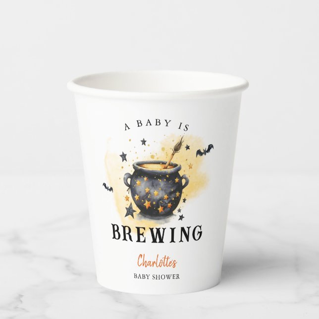 Vasos De Papel A Baby is Brewing Halloween Cauldron Baby Shower (Anverso)