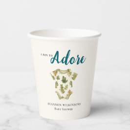 Vasos De Papel A Boy to Adore Watercolor Oak Leaf Baby Shower