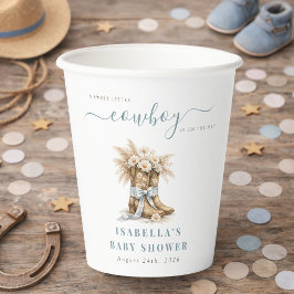 Vasos De Papel A little Cowboy Western Boots Blue Coquette Bow 