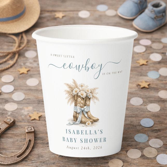 Vasos De Papel A little Cowboy Western Boots Blue Coquette Bow  (Subido por el creador)