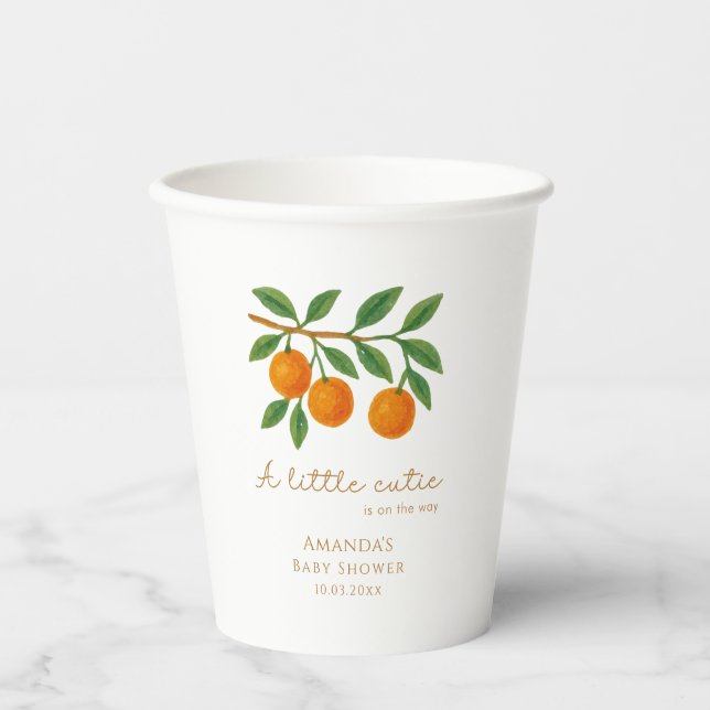 Vasos De Papel A Little Cutie Orange Summer Baby Shower (Anverso)