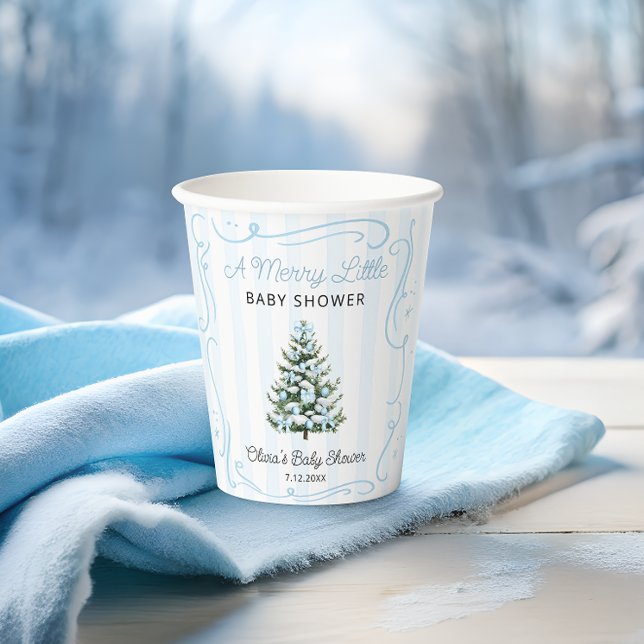 Vasos De Papel A Merry Little Christmas Tree Blue Baby Shower (Subido por el creador)