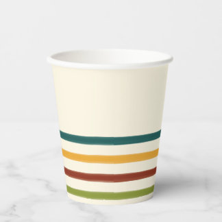 Vasos de papel a rayas Retro Camp para fiestas de