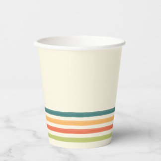 Vasos de papel a rayas Retro Camp para fiestas de
