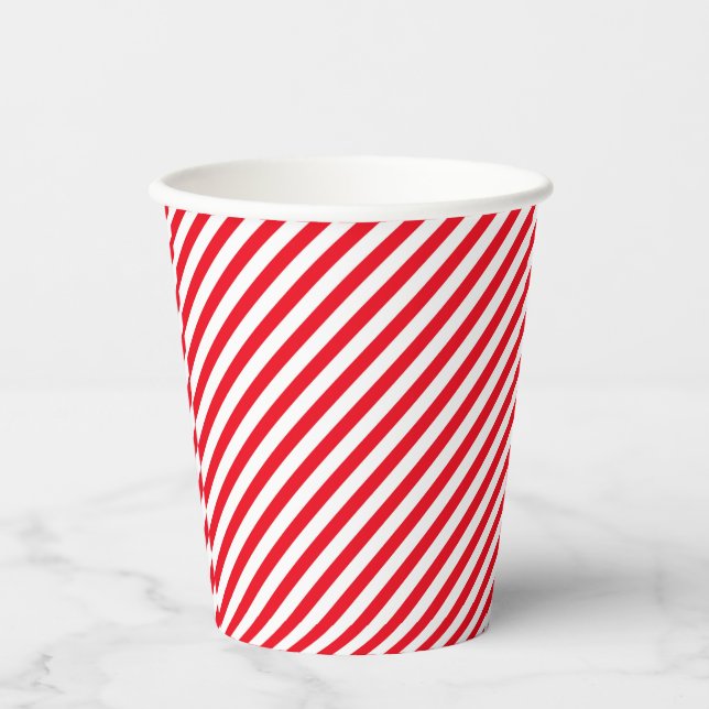 Vasos de papel a rayas rojas y blancas para fiesta (Anverso)