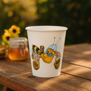 Vasos De Papel Abeja de miel con cestas Ilustracion de abejas div