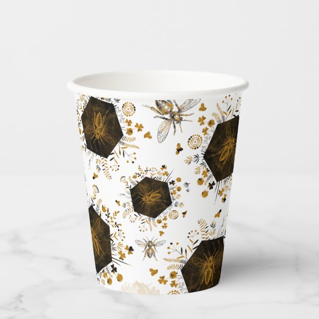 Vasos De Papel Abeja de oro y miel negra (Anverso)