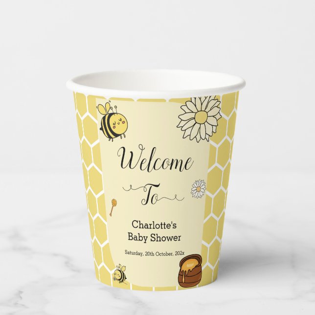 Vasos De Papel Abeja dulce con dulce miel Baby Shower (Anverso)