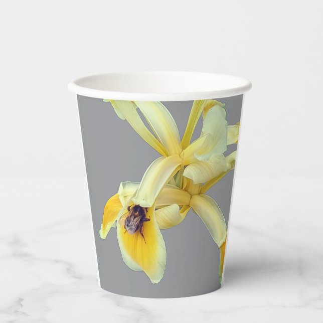 Vasos De Papel Abeja en una flor amarilla (Anverso)