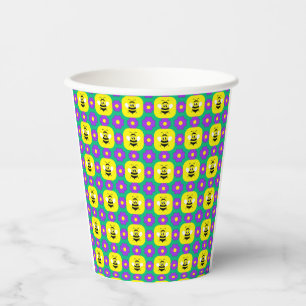 Vasos De Papel Abejas de Dibujos Animados y Flores