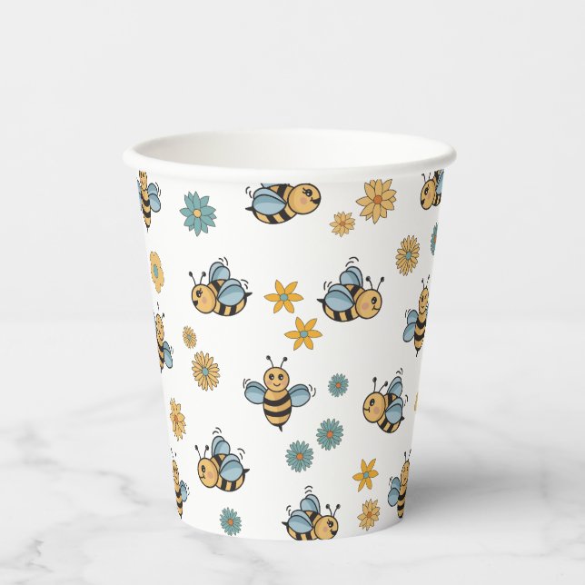 Vasos De Papel Abejas de miel y flores silvestres (Anverso)