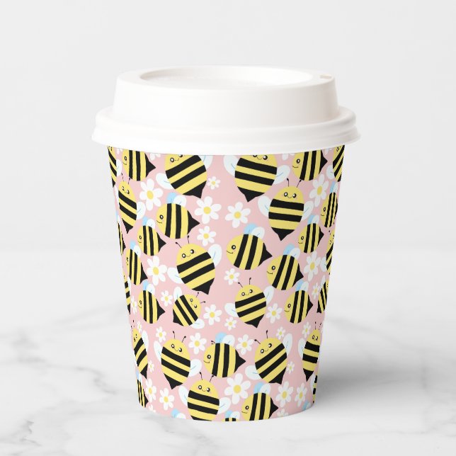 Vasos De Papel Abejas Y Flores Blancas (Anverso)