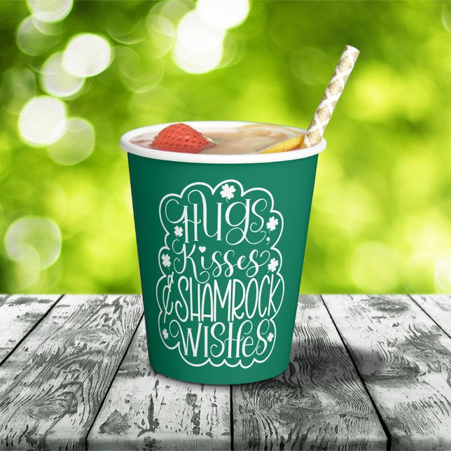 Vasos De Papel Abrazos, besos y saludos de Shamrock San Patricio (Subido por el creador)