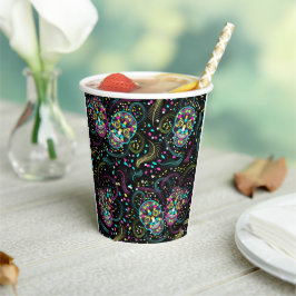 Vasos De Papel Abstract Colorful Spooky Skulls Halloween