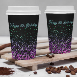 Vasos De Papel Accent Glitter Colorido Negro