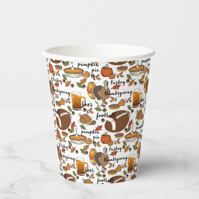 Vasos De Papel Acción de Gracias, Turquía, Pie de calabaza de cer (Anverso)