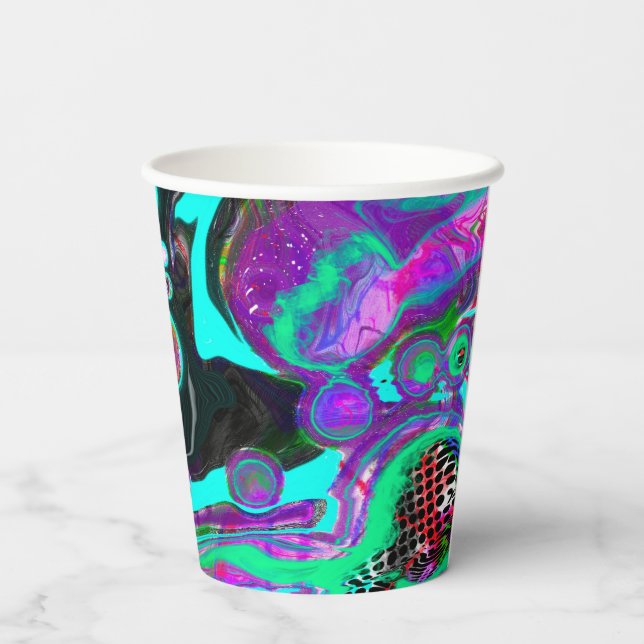 Vasos De Papel Aceite abstracto púrpura, Verde azulado, azul, col (Reverso )