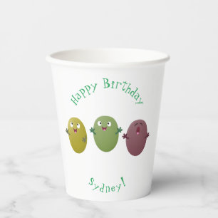 Vasos De Papel Aceitunas alegres y lindas cantando personalizado