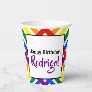 Vasos De Papel Acto de cumpleaños de colores arcoiris en franja c