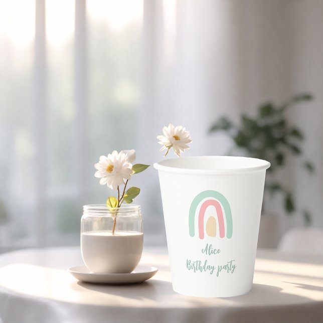 Vasos De Papel Acuarela arcoiris menta amarillo Fiesta de cumplea (Subido por el creador)