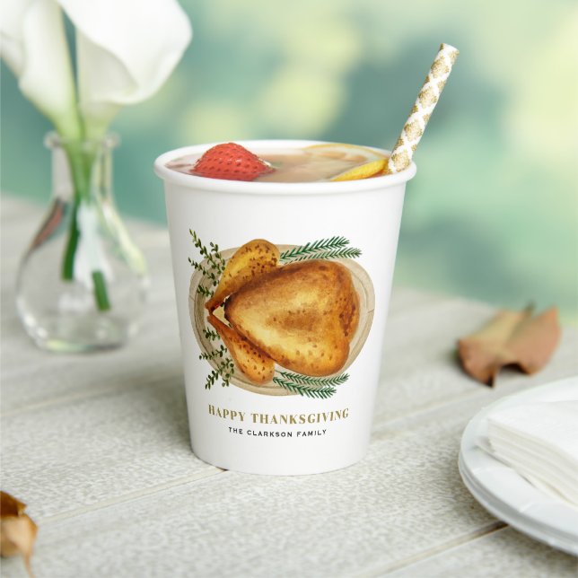 Vasos De Papel Acuarela asada Turquía Feliz Día de Acción de Grac (in situ)