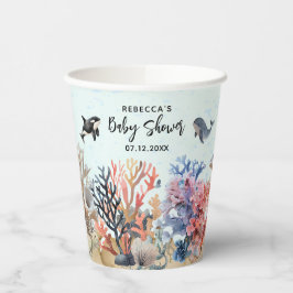 Vasos De Papel Acuarela bajo el Baby Shower neutro del mar