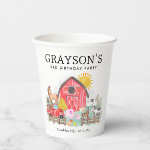 Vasos De Papel Acuarela Barnyard Animales Niños Granja Cumpleaños