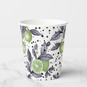 Vasos De Papel acuarela bosquejada con detalles de hojas verdes,