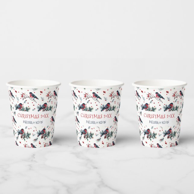 Vasos De Papel Acuarela Bull-finch y Navidades Berries Pattern (Multi)