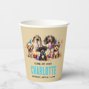 Vasos De Papel Acuarela Cachorro de perro travieso cumpleaños