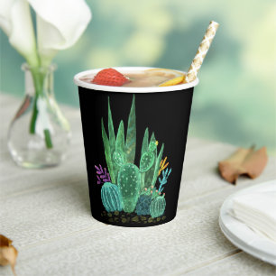 Vasos De Papel Acuarela, cactus, flores reloj grande