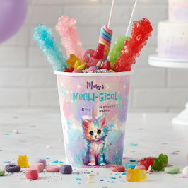 Vasos De Papel Acuarela Caticorn Meow-Gical Cumpleaños