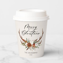 Vasos De Papel acuarela ciervo floral feliz navidad