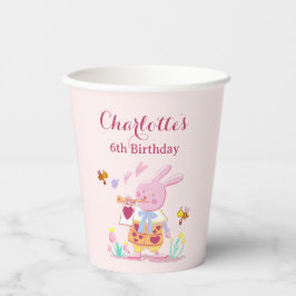 Vasos De Papel Acuarela Conejo Rosa Jardín Niños Cumpleaños