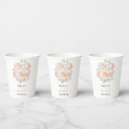 Vasos De Papel Acuarela Coral Pink Floral Garden Ducha de novias