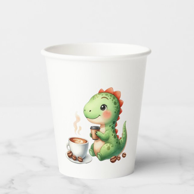 Vasos De Papel acuarela Cuta Dinosaurio T Rex taza de papel (Anverso)