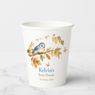 Vasos De Papel Acuarela de aves otoñales del bosque y hojas de ot