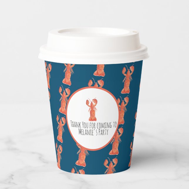 Vasos De Papel Acuarela de bogavante de marisco Cangrejo de hierb (Anverso)