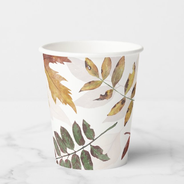 Vasos De Papel Acuarela De Caída De Foliage De Otoño (Anverso)