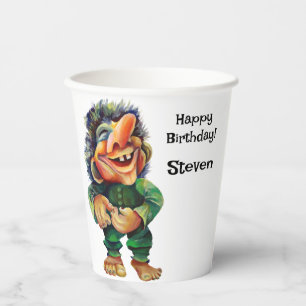 Vasos De Papel Acuarela de Ilustracion de Troll divertida en Esca