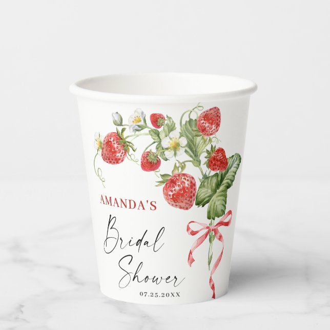 Vasos De Papel Acuarela de moda Meadow Strawberry Brin Shower (Anverso)
