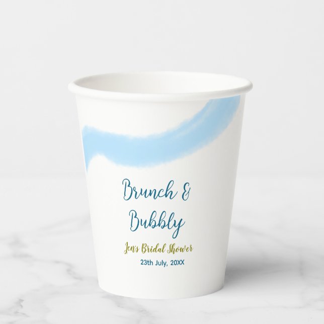 Vasos De Papel Acuarela dorada azul burbujeante y nupcial brunch (Anverso)