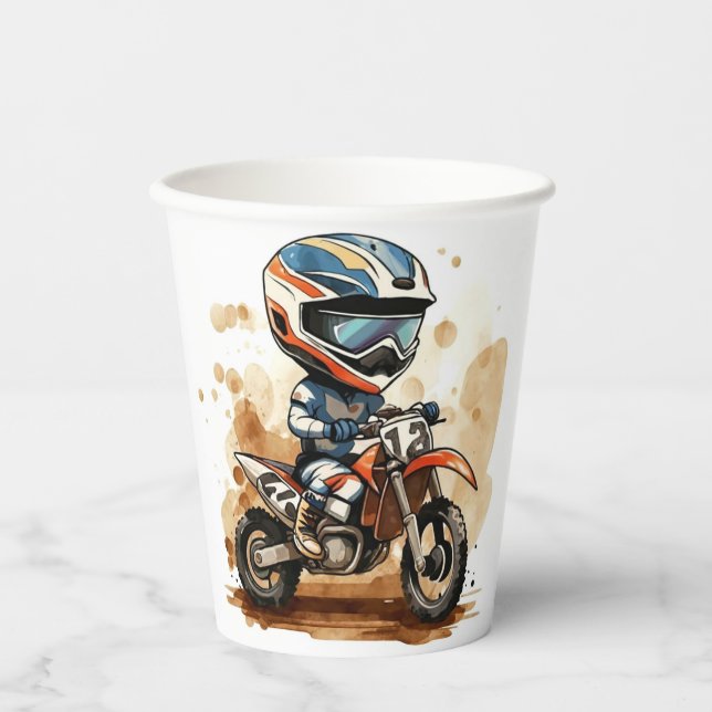 Vasos De Papel Acuarela encantada Motocicleta Cumpleaños (Anverso)